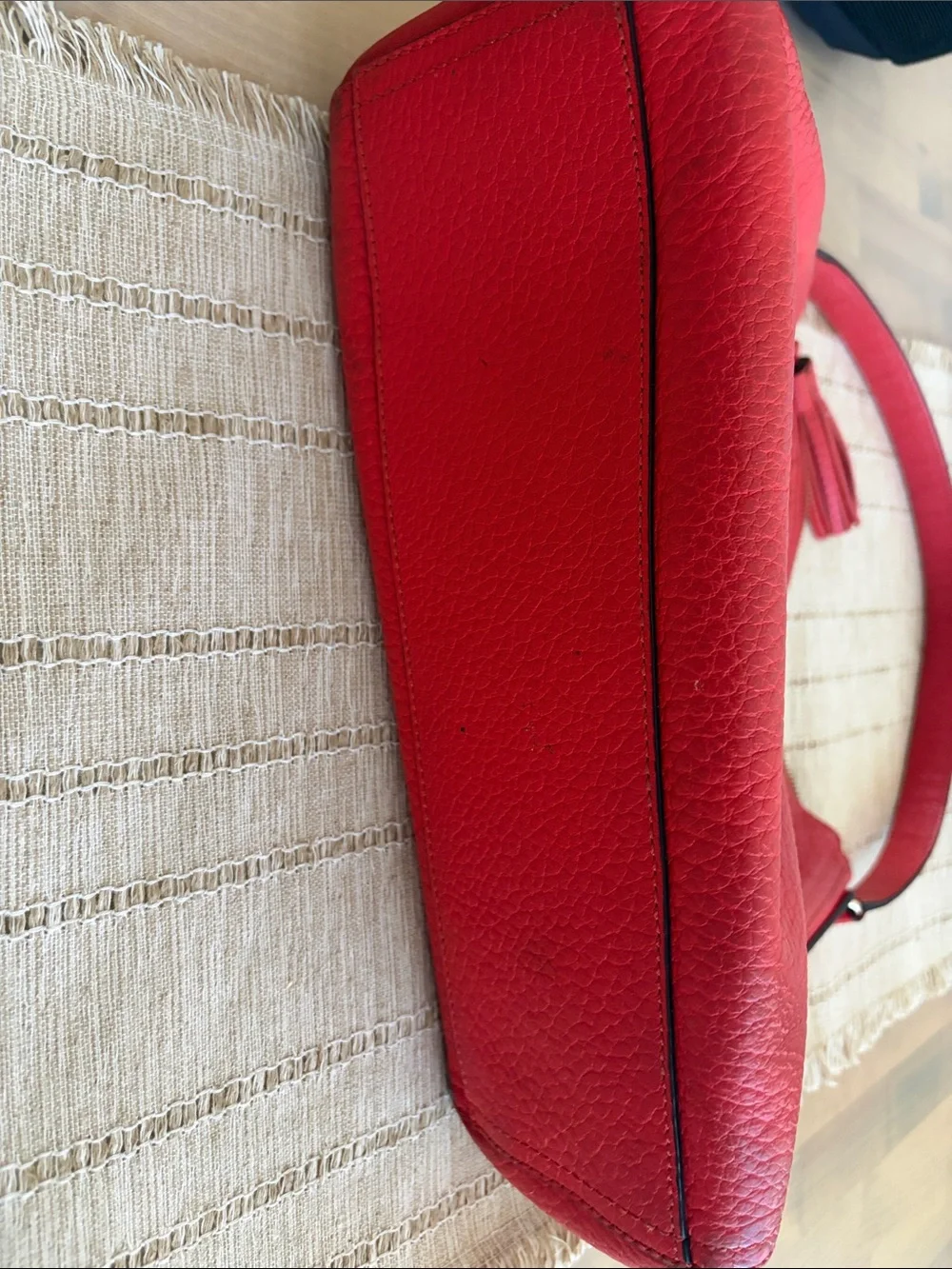 kate spade Red Pebbled Leather Shoulder Hobo with Tassel